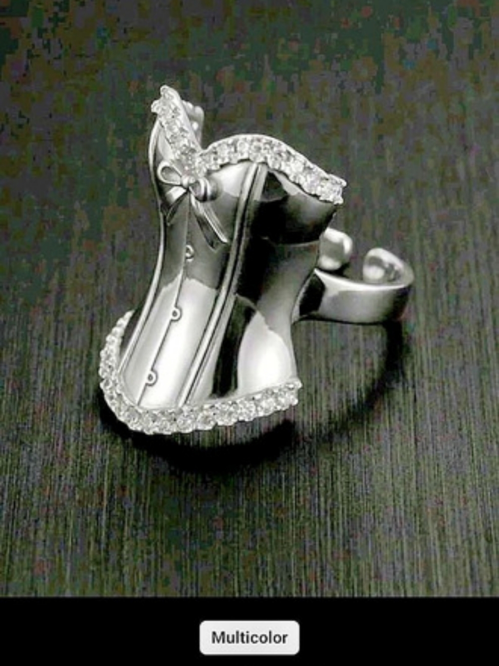 Corset Statement Ring in Silver & Black Like New